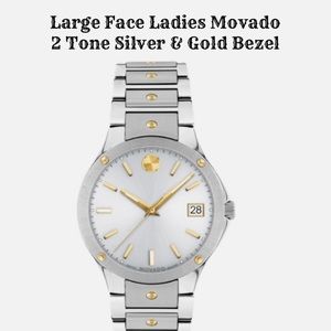 Classic Large Face Ladies Movado 2 Tone Silver & Gold Bezel Watch